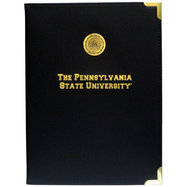 black portfolio with gold PSU seal medallion and embossed The Pennsylvania State University